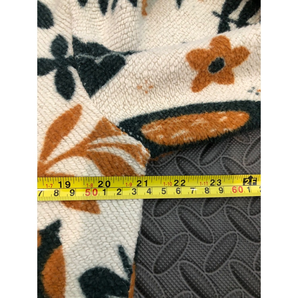 Happy Earth Fleece Hoodie Jacket Unisex Medium Cream Green Bird Floral Zip Up - Picture 4 of 9
